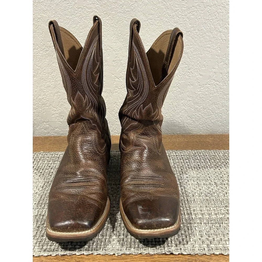 Ariat Men’s Hybrid Ranchers Boots Brown Leather Square Toe Stitching Size 14
